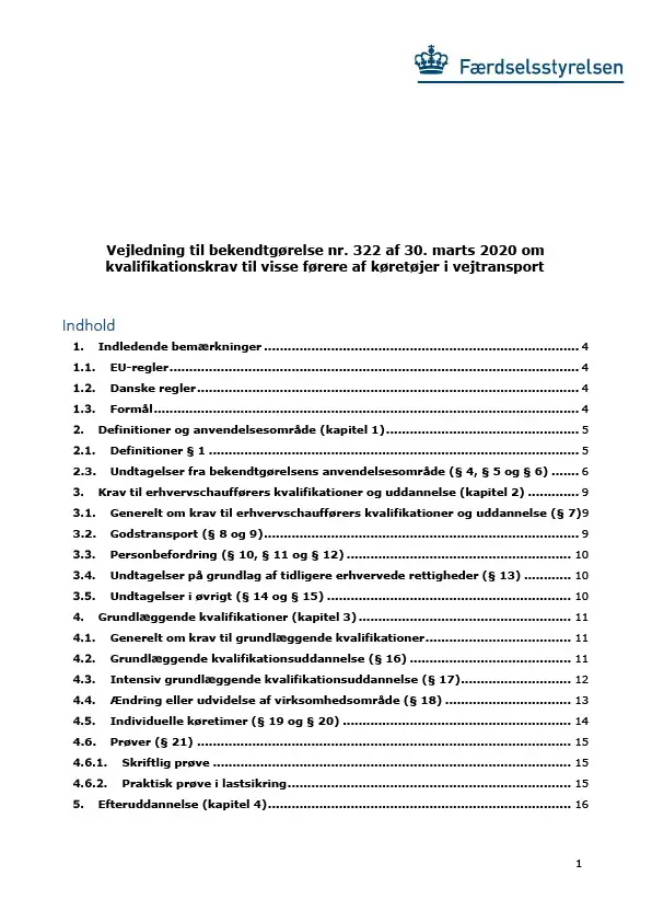 Vejledning Til Bekendtgørelsen Om Kvalifikationskrav Til Visse Førere ...